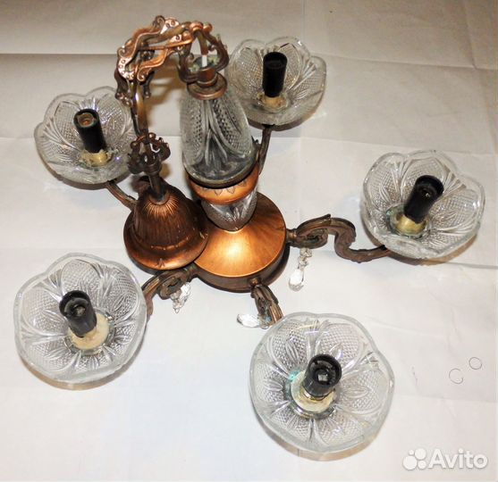 Люстра винтажная хрусталь силумин под бронзу СССР