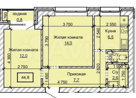 2-к. квартира, 44,8 м², 6/10 эт.