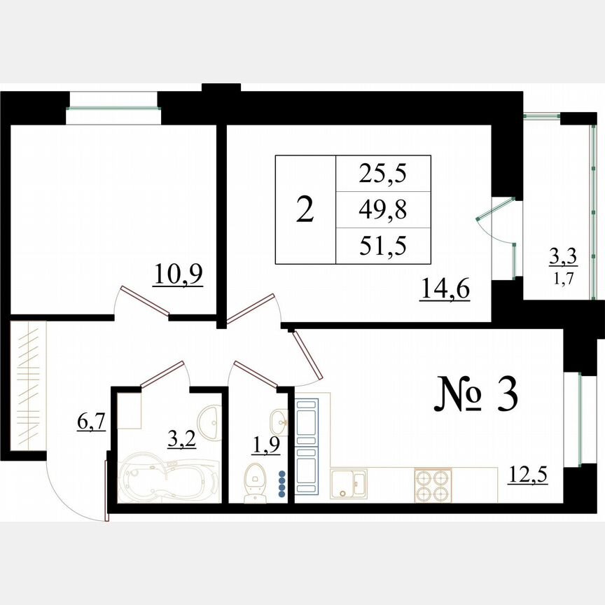 2-к. квартира, 51,5 м², 1/8 эт.