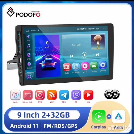 Магнитола 1 din с экраном 9 дюймов