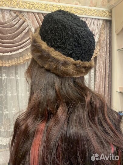 Шапка женская ретро СССР каракуль с норкой