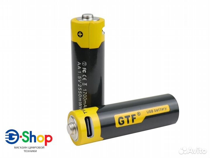 Аккумуляторы GTF AA/AAA Li-Ion 1.5V 750мАч Type-C