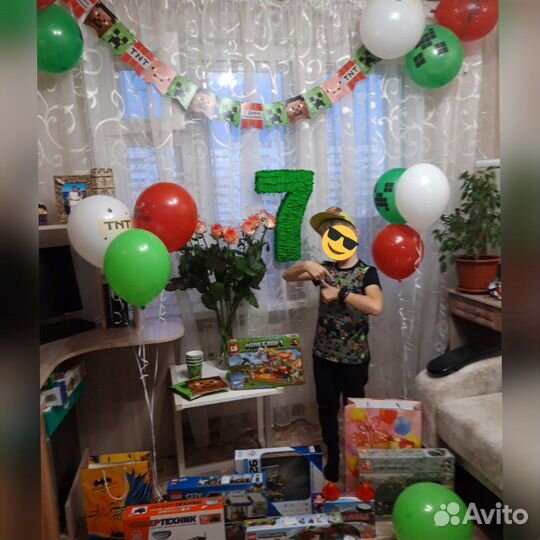 Объёмная цифра 7 и растяжка к дню рождения в стиле