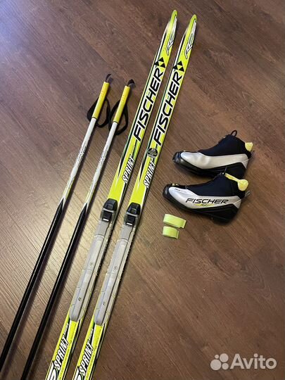 Лыжи Fischer 150, ботинки 34, палки (комплект)