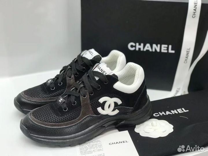 Кроссовки chanel, чёрно-белые