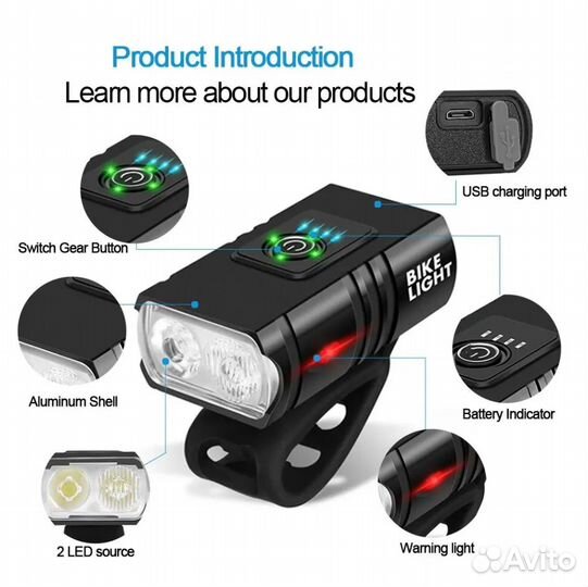 Фонарь велосипедный передний BK02, 6 режимов