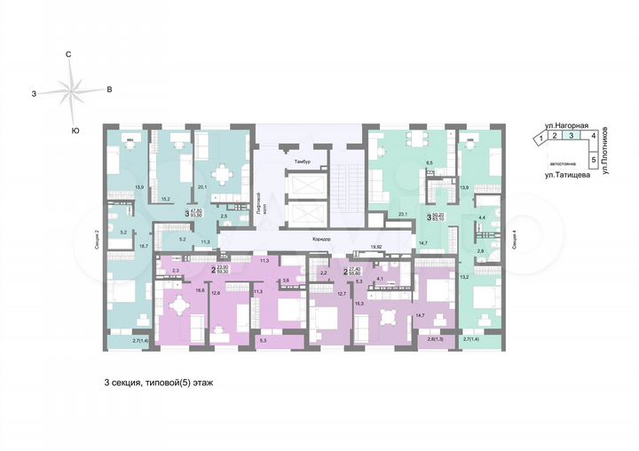 2-к. квартира, 59,3 м², 3/17 эт.