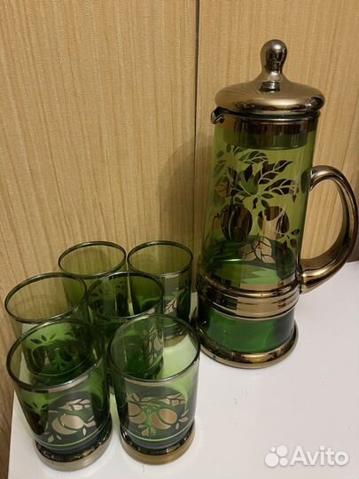 Кувшин хрустальный со стаканами под сок
