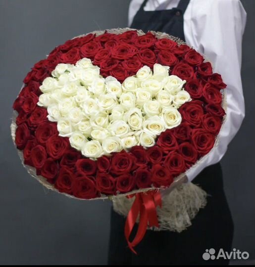 Розы 101 шт в виде Сердца с Доставкой