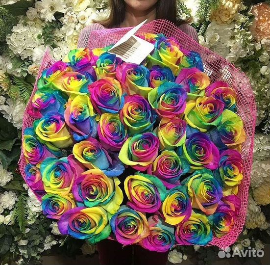 Доставка букетов и цветов. Радужные розы