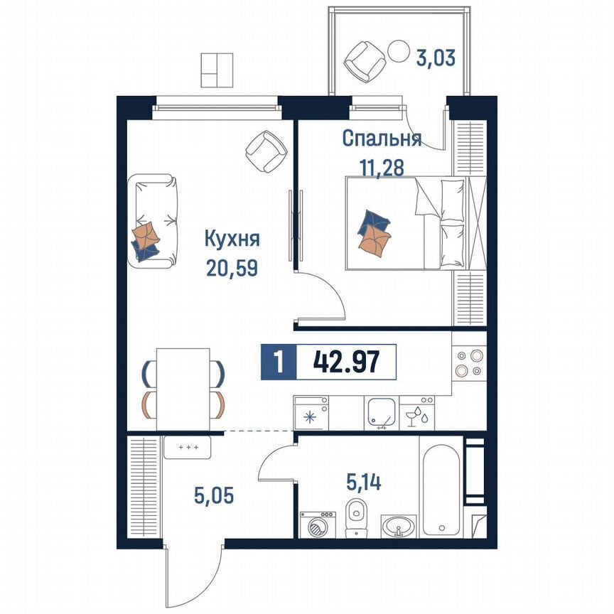 1-к. квартира, 43 м², 6/18 эт.