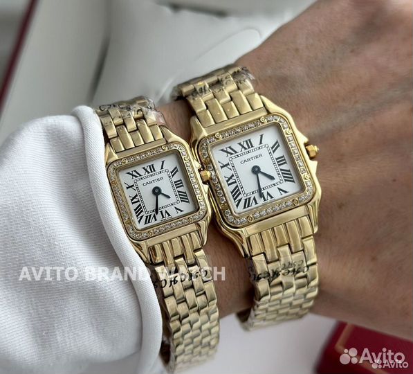 Часы Cartier женские gold 27 mm / 22 mm с камнями