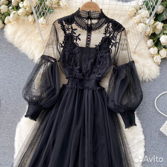 Платье вечернее кружевное черное