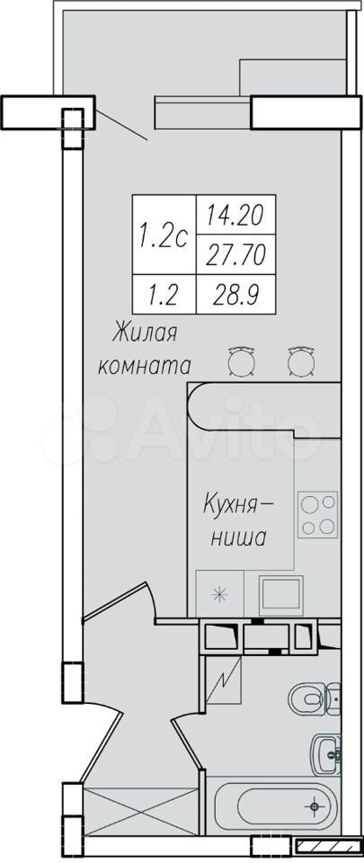 1-к. квартира, 28,9 м², 4/10 эт.