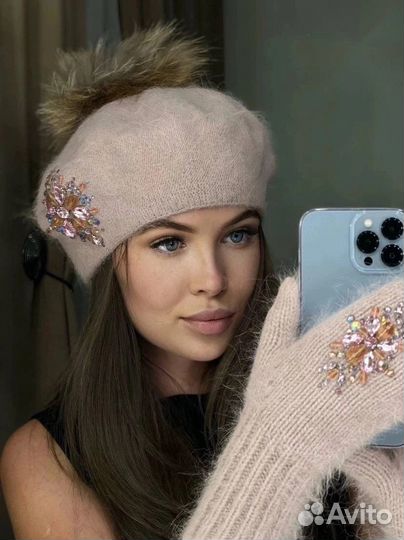 Комплект шапка и варежки ангора