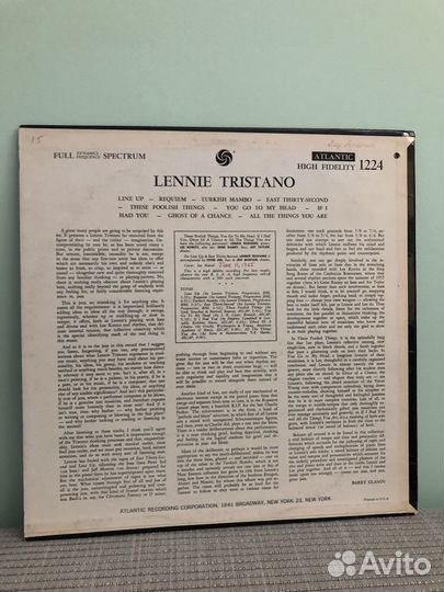 Lennie Tristano, Atlantic 1224, US, 1966 год, EX+