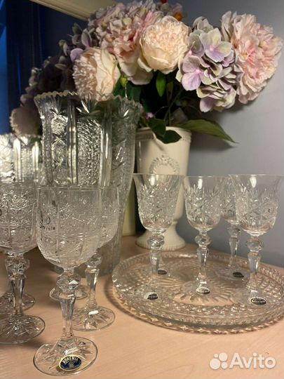 Ваза хрусталь и фужеры чехия