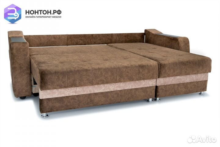 Диван угловой тик-так Бостон коричневый