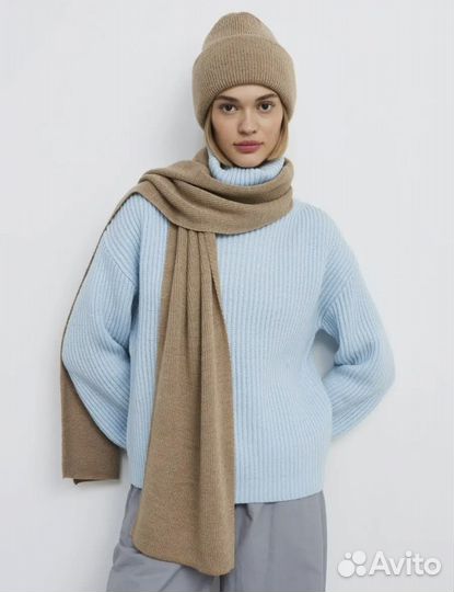Комплект шапка и шарф зимний теплый бежевый