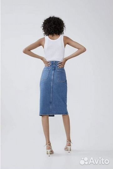 Джинсовая юбка миди Zara с разрезом спереди