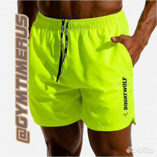 Шорты для спорта, пляжа Squatwolf, муж, ярко-зел