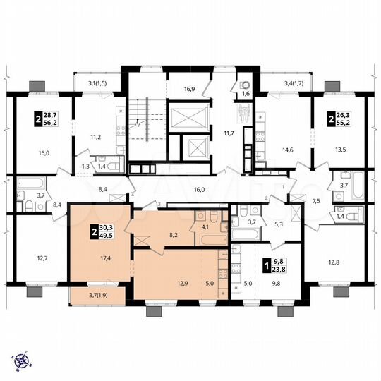 2-к. квартира, 49,3 м², 2/21 эт.