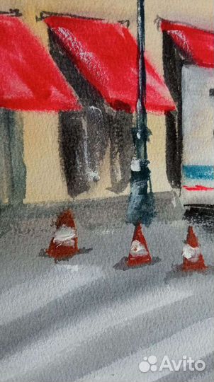 Картина акварель. Париж город улица парижа