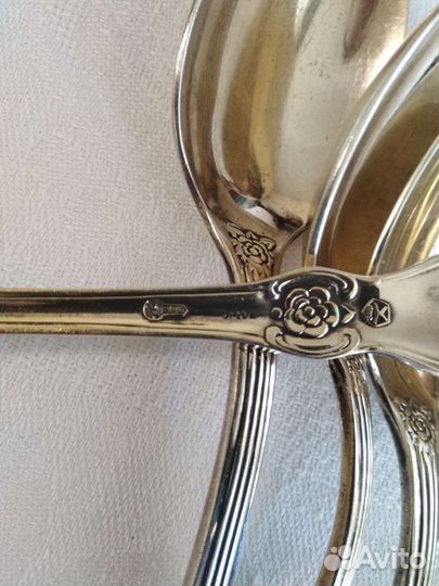Вилки и столовые ложки мельхиор СССР Золотая роза