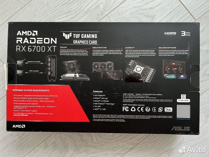 Видеокарта Asus tuf gaming amd radeon rx 6700 xt