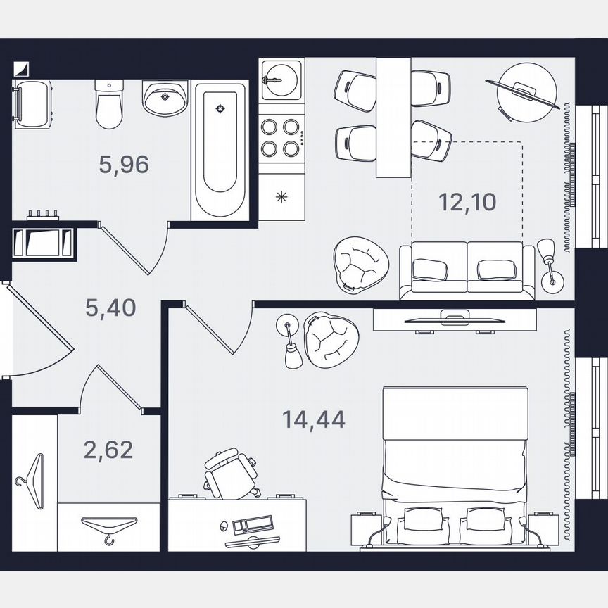 1-к. апартаменты, 40,5 м², 24/24 эт.