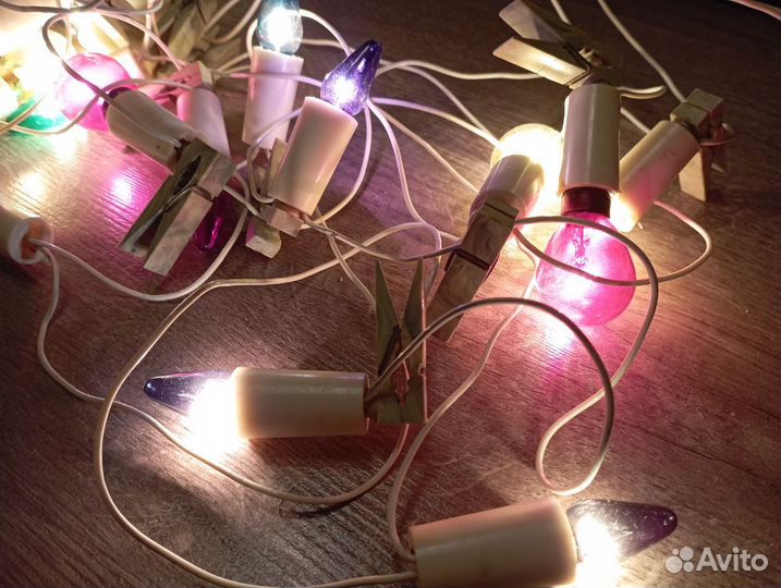 Советская елочная гирлянда на прищепках