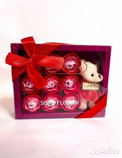 Мыльные розы с медвежонком, подарочный набор