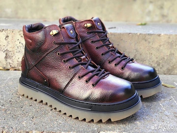 Ботинки кожаные зимние стиль Timberland ecco