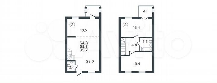 2-к. квартира, 99,7 м², 1/2 эт.