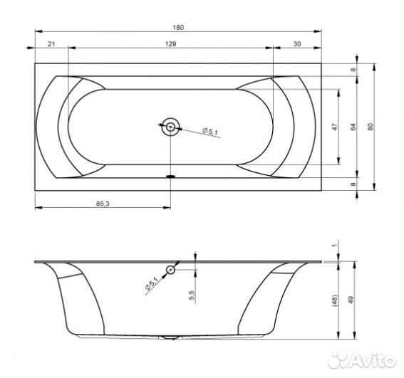 Ванна акриловая Riho Linares 180x80