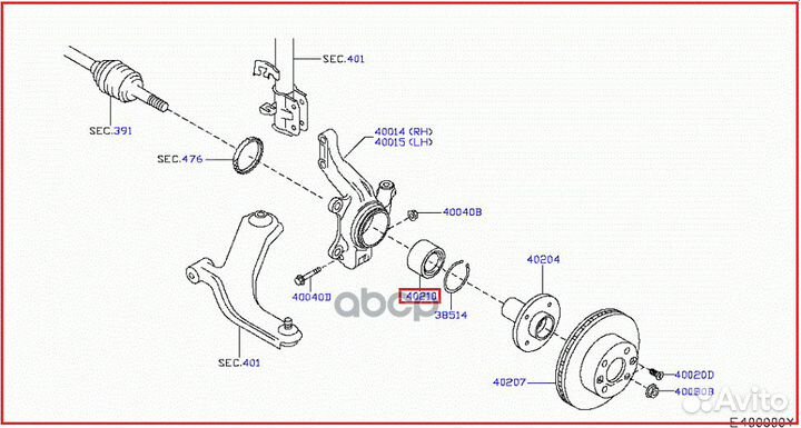 Подшипник ступицы колеса перед 40210AX000 N