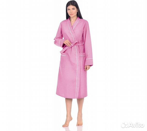 Халат вафельный Home One с кантом розовый 60