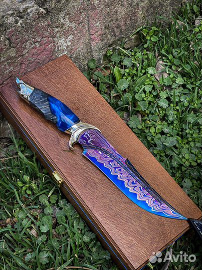 Нож Акула из дамасской стали