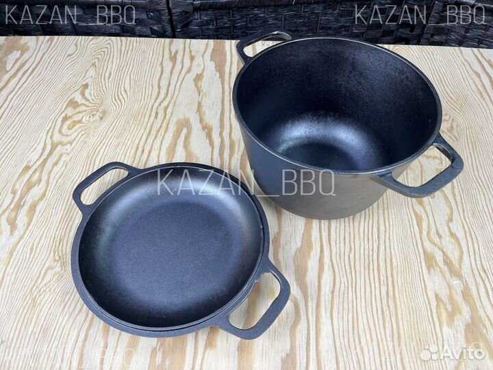 Казан чугунный с крышкой сковородой