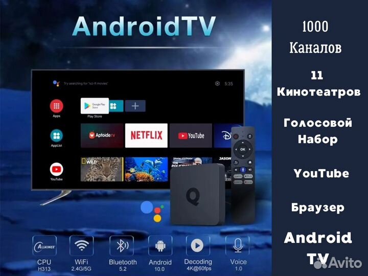 Тв Андроид приставка Q1 SMART TV (Настроенная )