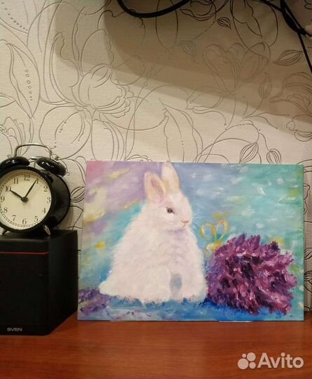 Картина маслом на холсте.Кролик