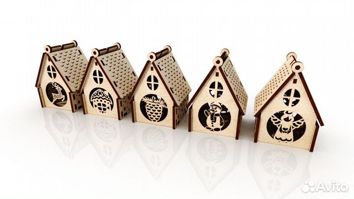 Домики деревянные на ёлку под свечку