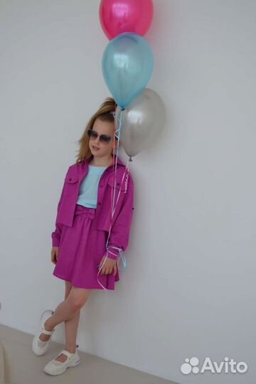 Костюм 3-ка для девочки Фуксия (лен) р. 134-146