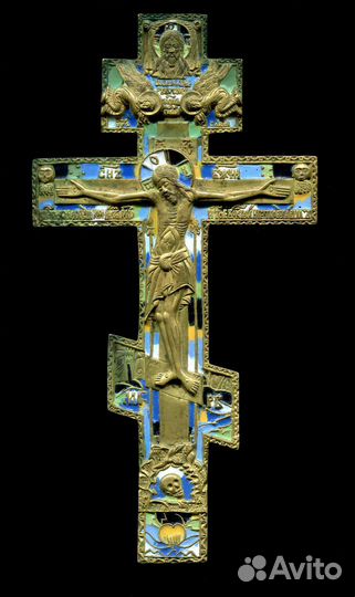 Старинный крест. 6 эмалей. Россия, 19 век