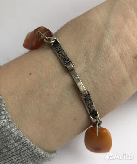 Браслет Серебро 875 СССР янтарь Калининград редкий