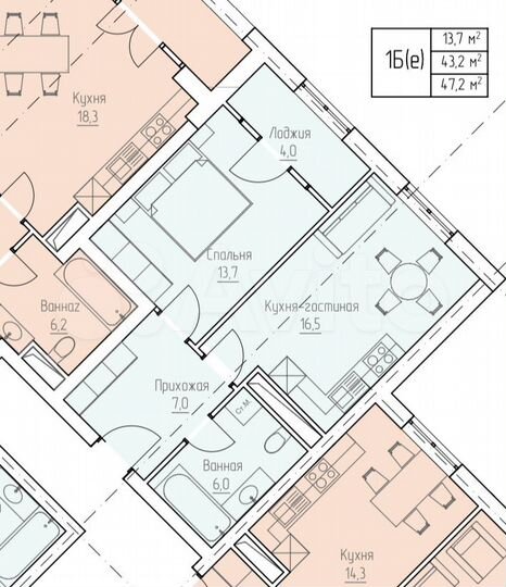 1-к. квартира, 47,2 м², 5/10 эт.
