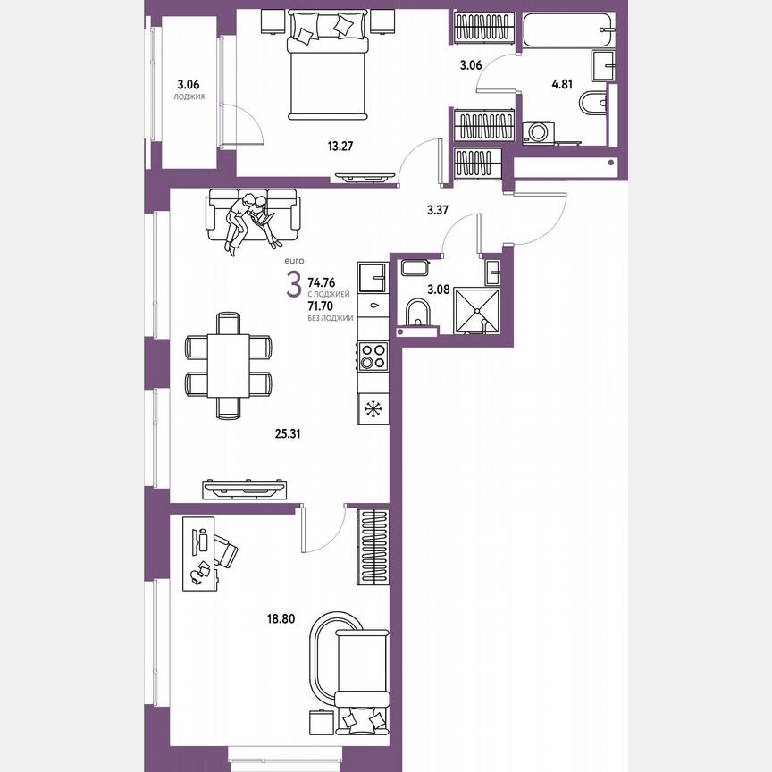 2-к. квартира, 73,2 м², 22/23 эт.