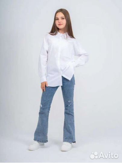 Рубашка школьная белая оверсайз размер 128-134