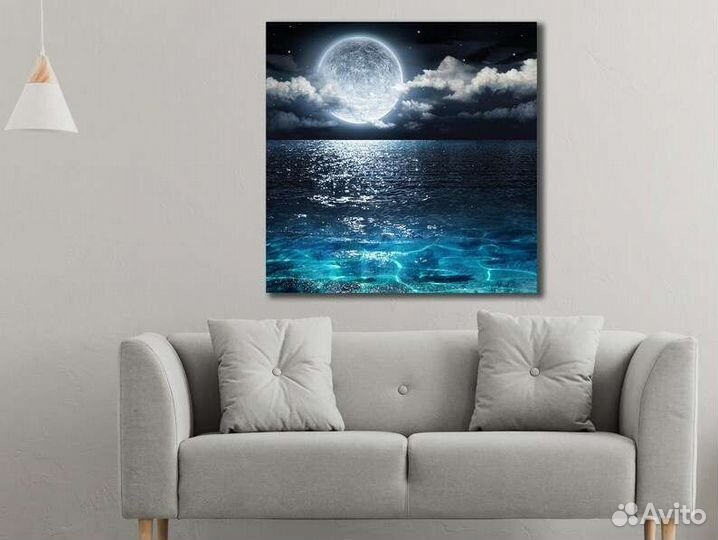 Красивая картина маслом Луна и море