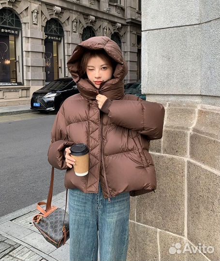 Коричневый пуховик женский